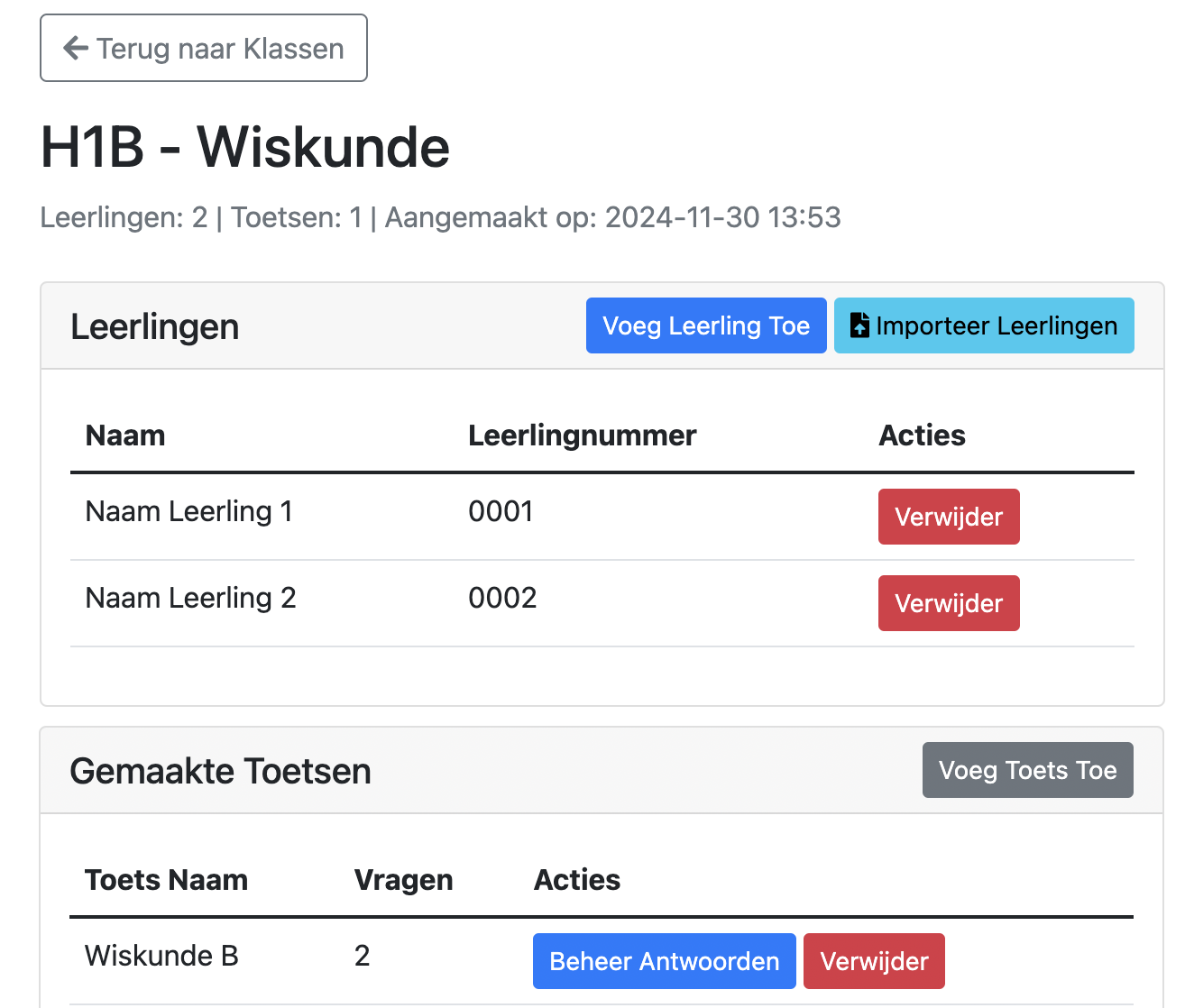 Klas Aanmaken